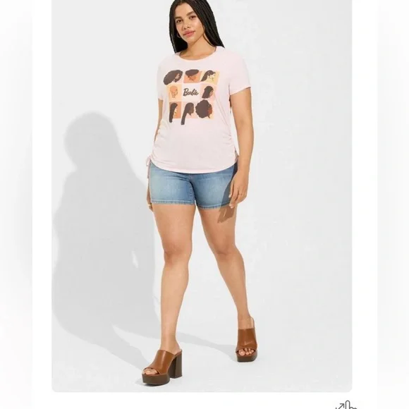 NWT torrid size 5 brunette, bald Barbie Slim Fit Cotton Cinch Tee pink brown - Picture 4 of 12